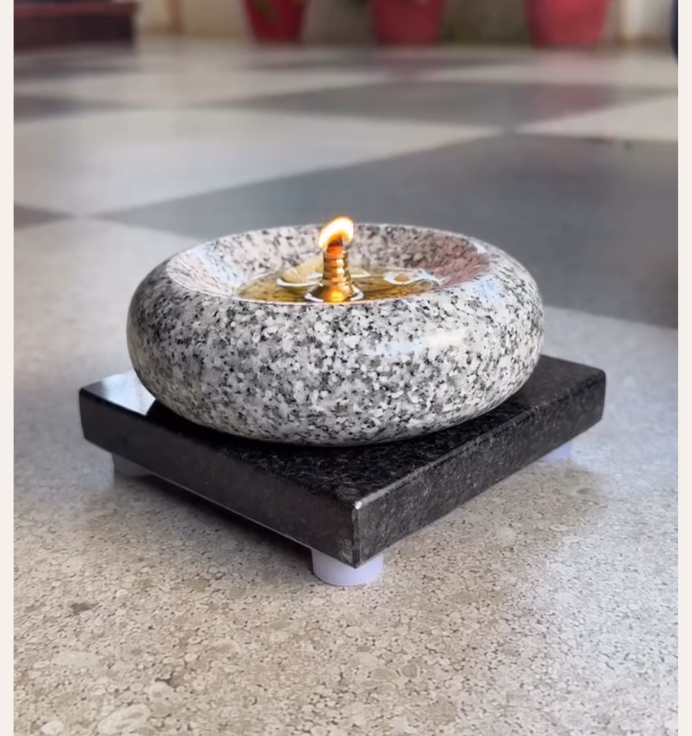Granite Stone Diya with Brass Wick Holder