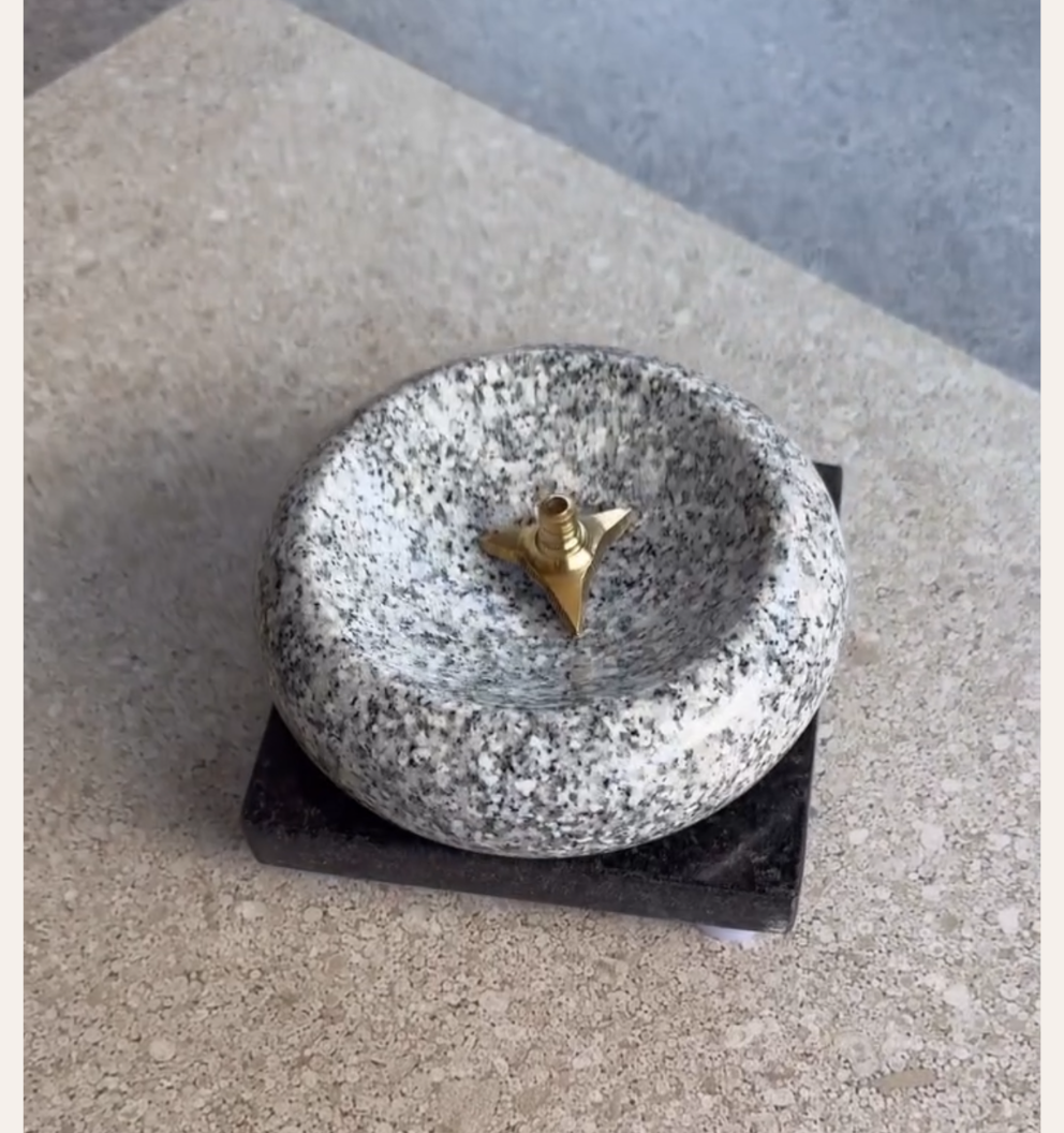 Granite Stone Diya with Brass Wick Holder