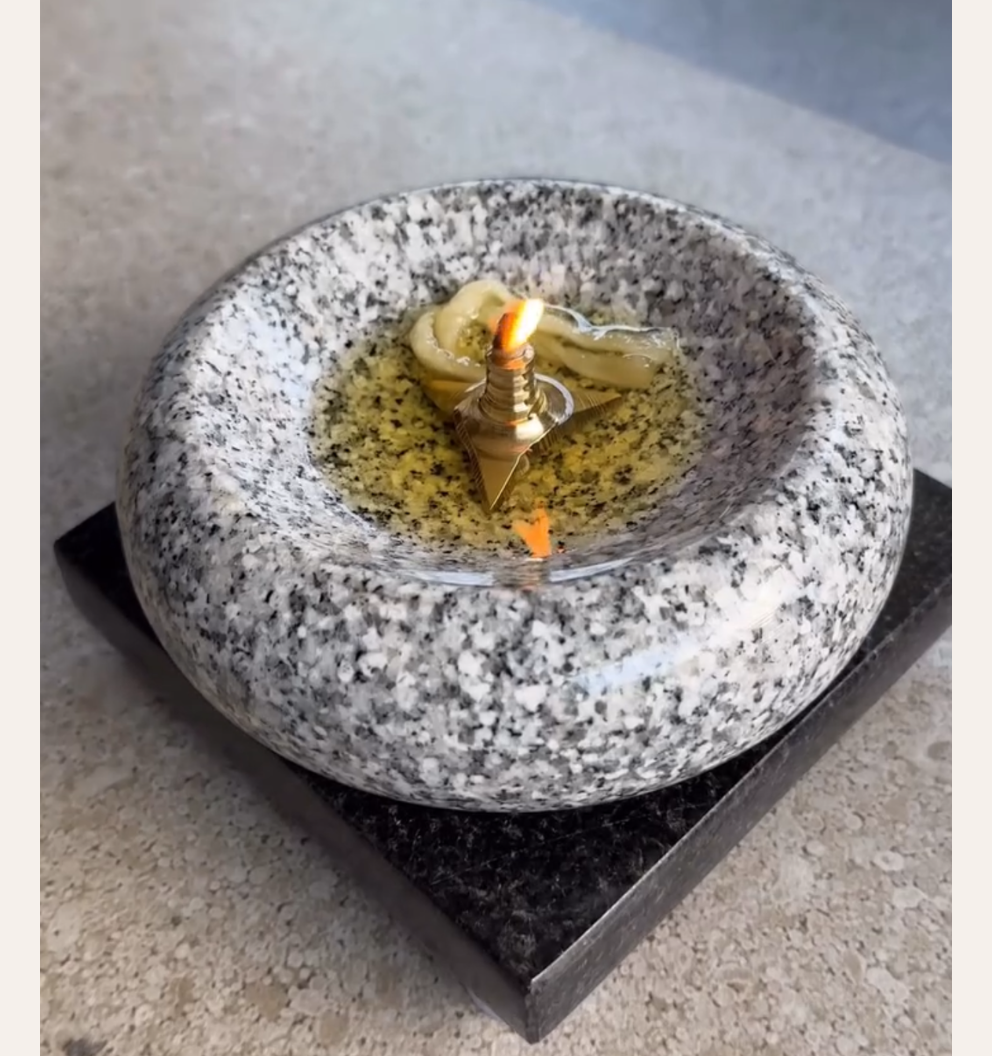 Granite Stone Diya with Brass Wick Holder