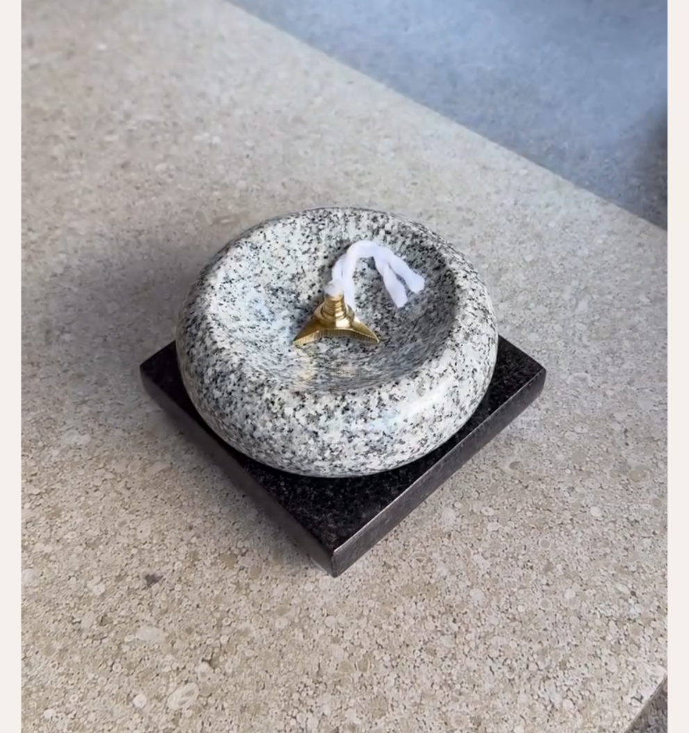 Granite Stone Diya with Brass Wick Holder