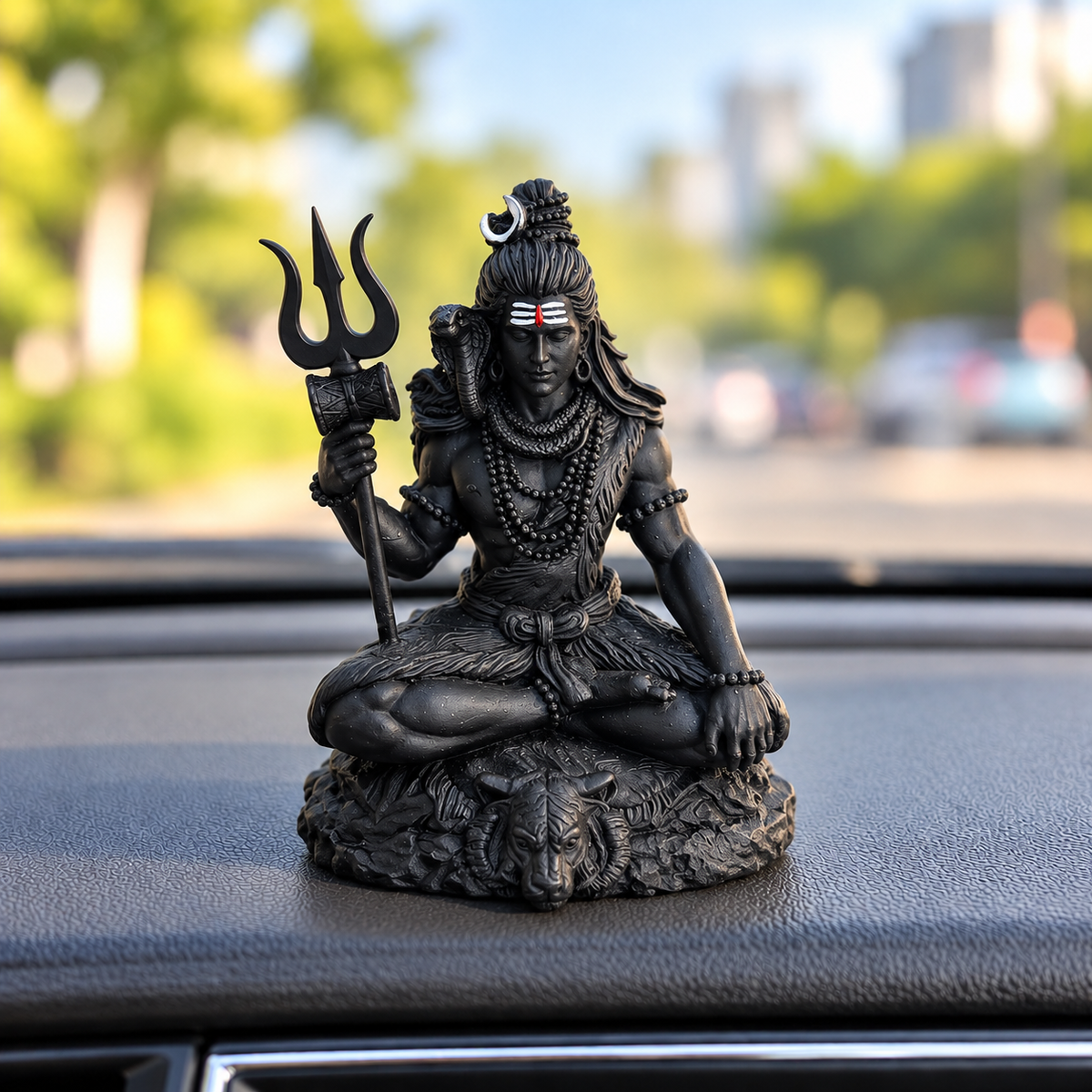 Shiva - The Meditating Protector | Mahadev Idol with Trishul for Car Dashboard