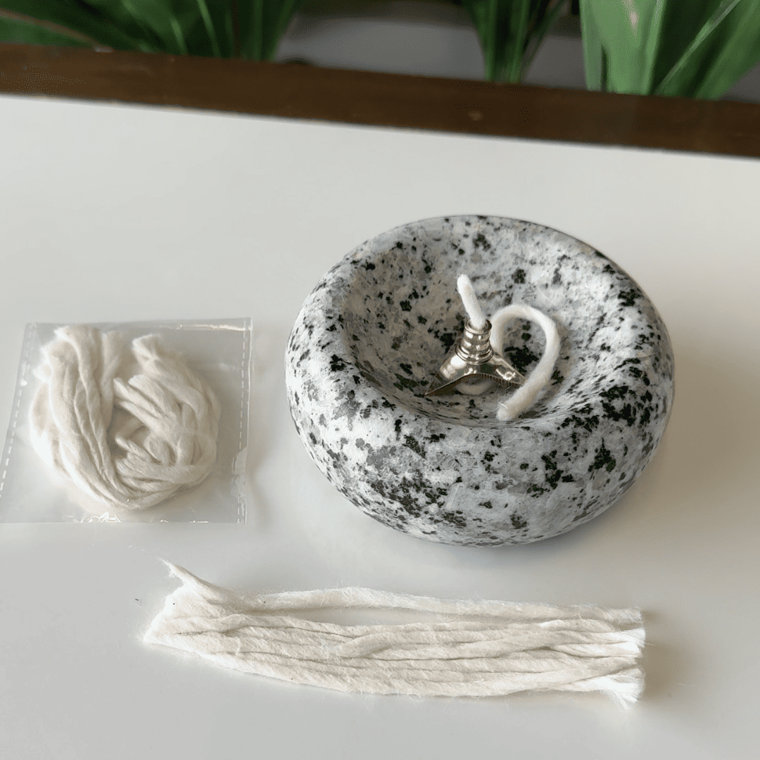 Granite Stone Diya with Brass Wick Holder