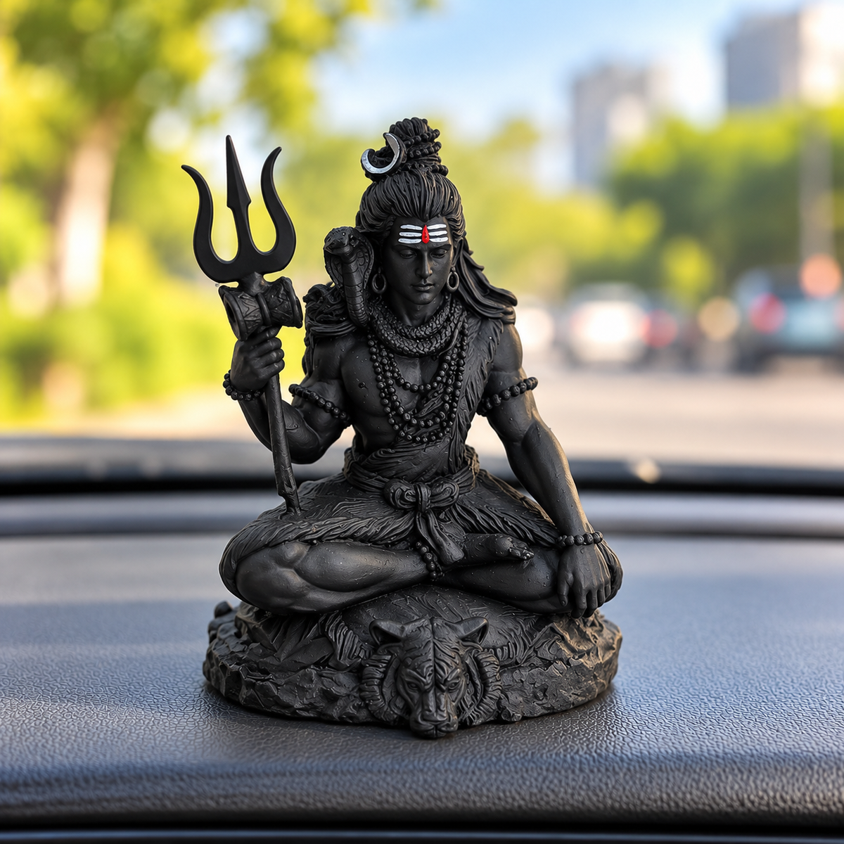 Shiva - The Meditating Protector | Mahadev Idol with Trishul for Car Dashboard