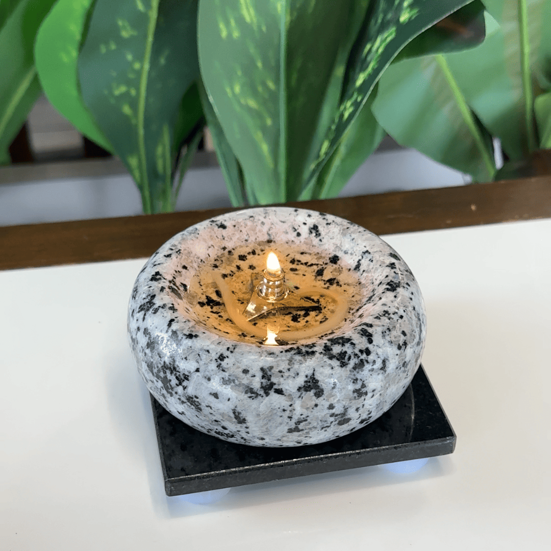 Granite Stone Diya with Brass Wick Holder