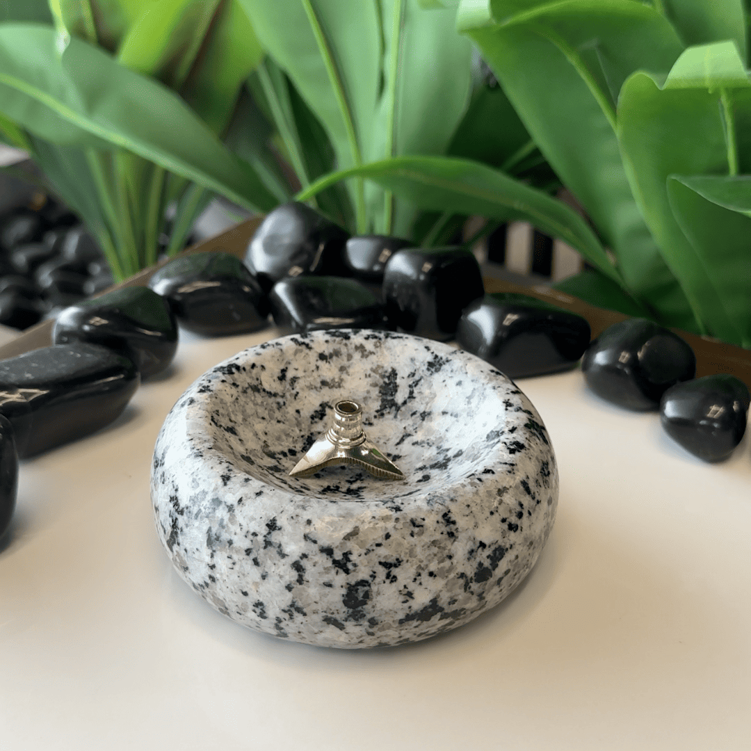 Granite Stone Diya with Brass Wick Holder