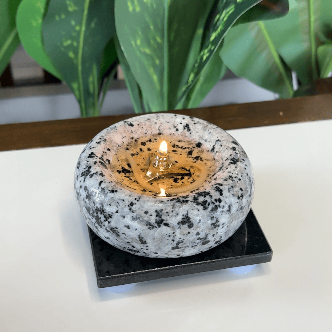 Granite Stone Diya with Brass Wick Holder