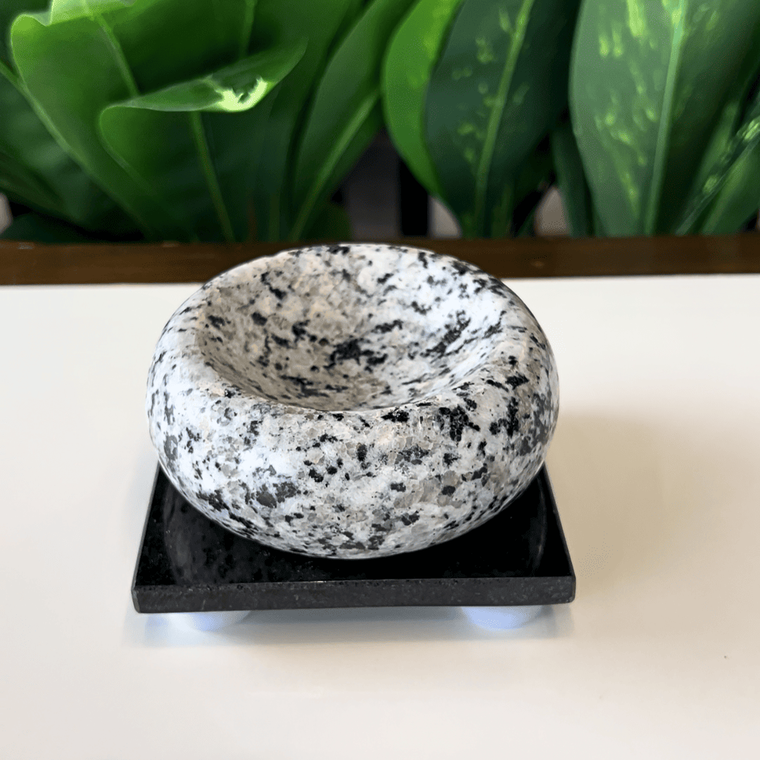 Granite Stone Diya with Brass Wick Holder
