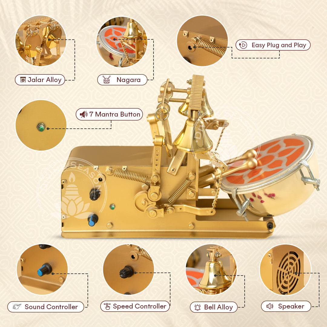 Mantra Automatic Aarti Machine – Temple Bells, Jalar, Drum & 7 Mantras