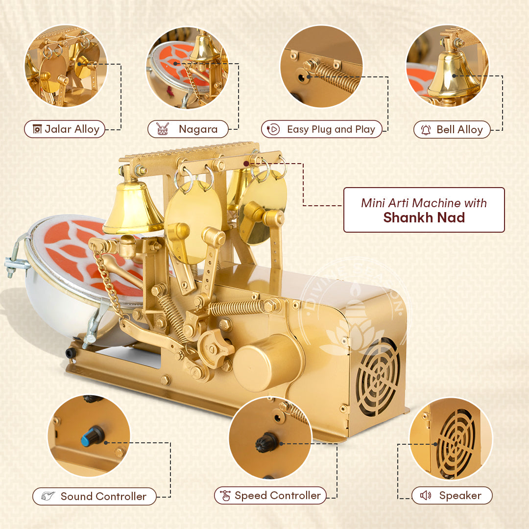 Shankh Automatic Aarti Machine – Temple Bells, Jalar, Drum & Shankh Naad for Pooja