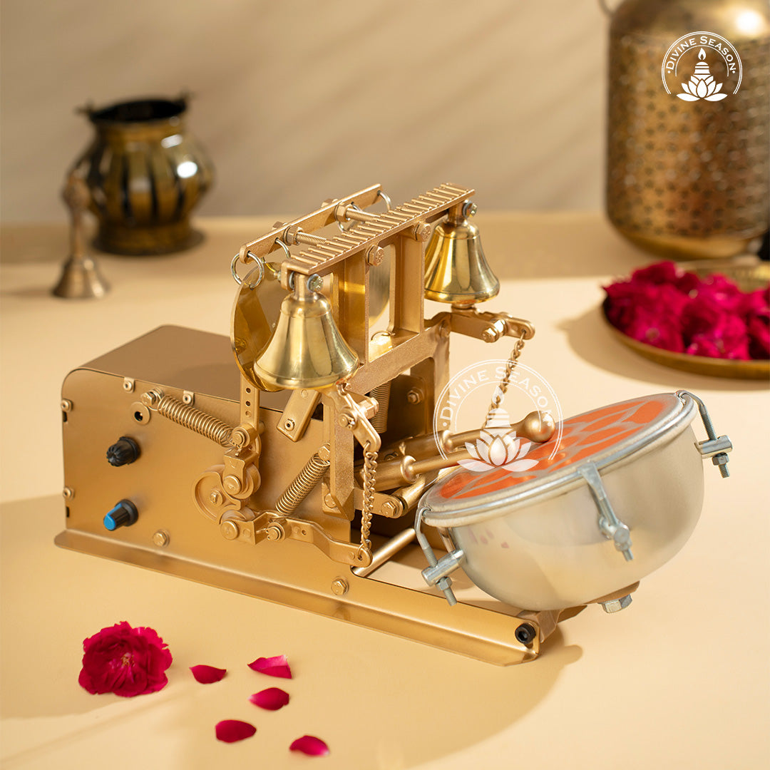 Shankh + Mayur Automatic Aarti Machine – Temple Bells, Jalar & Drum with Shankh and Mayur Naad