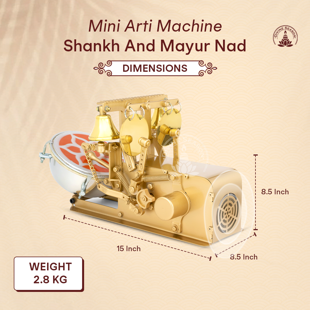 Shankh + Mayur Automatic Aarti Machine – Temple Bells, Jalar & Drum with Shankh and Mayur Naad