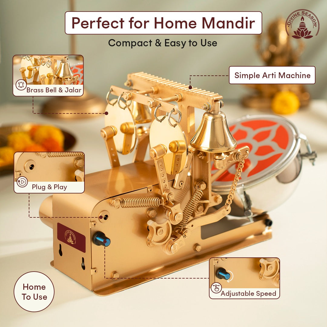 Automatic Aarti Machine with 2 Bells, 2 Jalar & Drum – Simple Variant