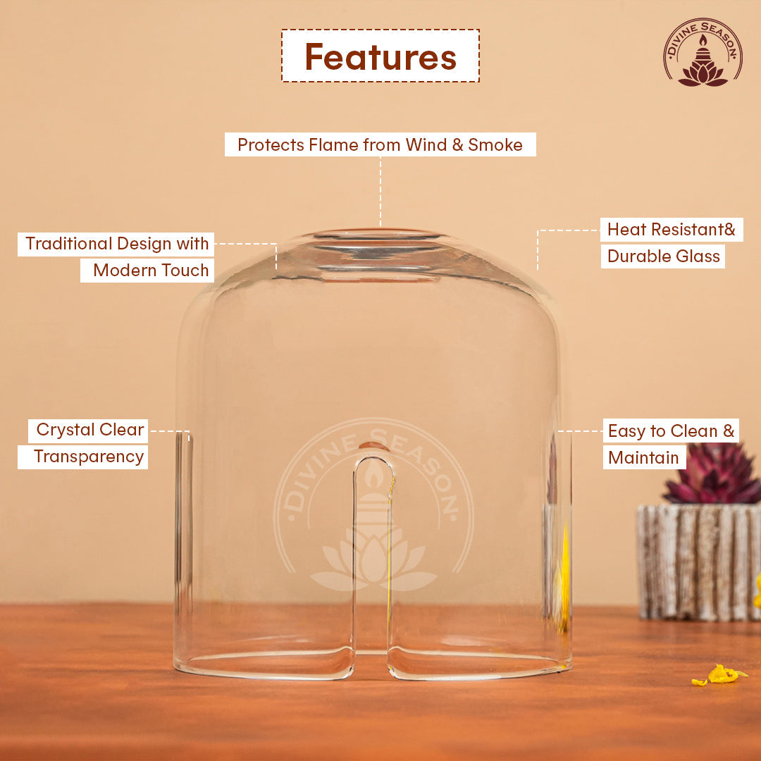Borosilicate Glass Cover for Akhand Jyot Diya – Heat Resistant, Wind Protection, Crystal Clear