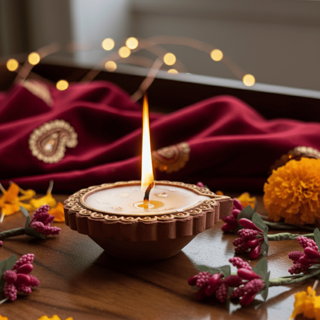 Decorative Clay Wax Diya – Long-Burning Festive Candle (Pack of 2)