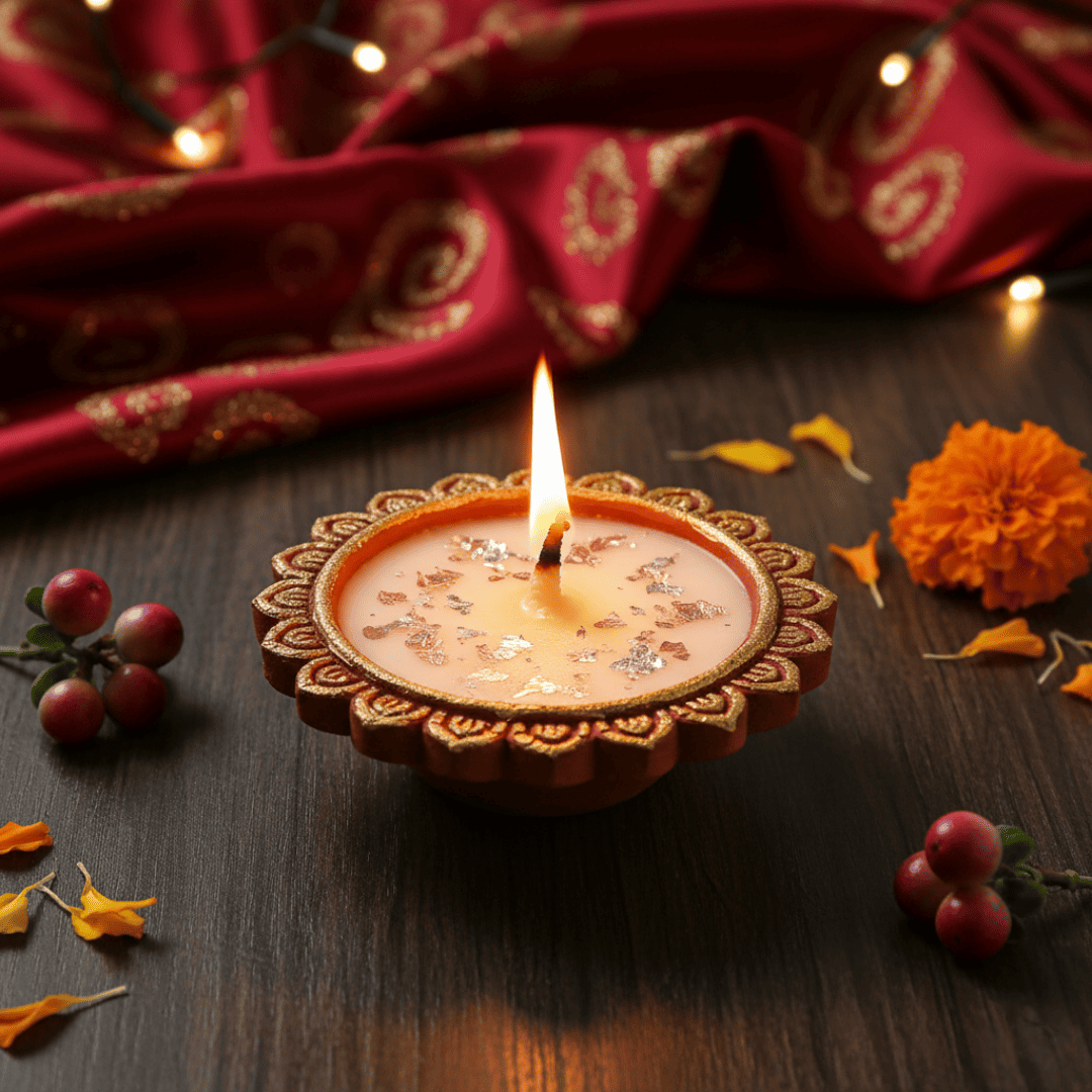 Decorative Clay Wax Diya – Long-Burning Festive Candle (Pack of 2)