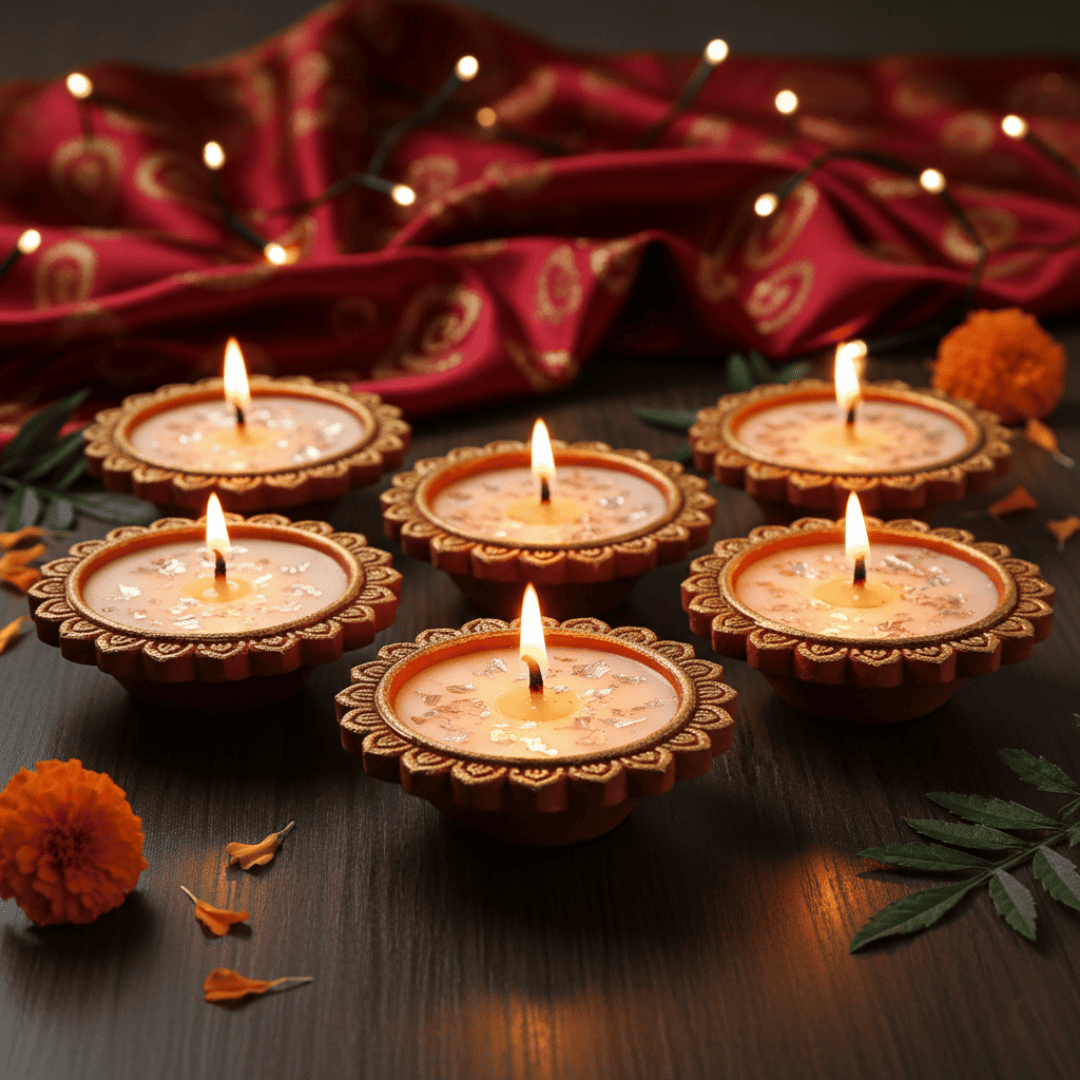 Decorative Clay Wax Diya – Long-Burning Festive Candle (Pack of 2)