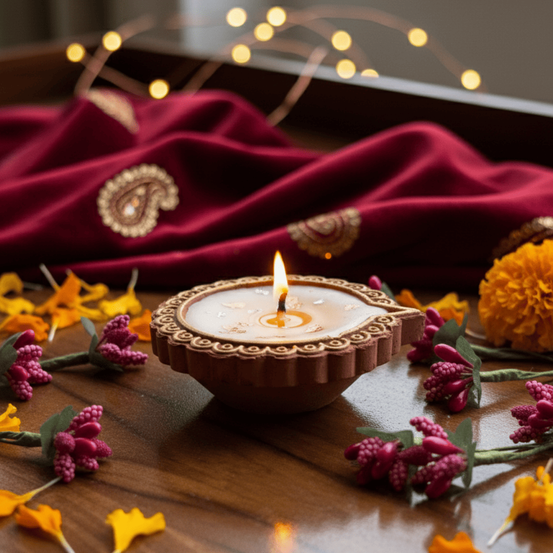 Decorative Clay Wax Diya – Long-Burning Festive Candle (Pack of 2)