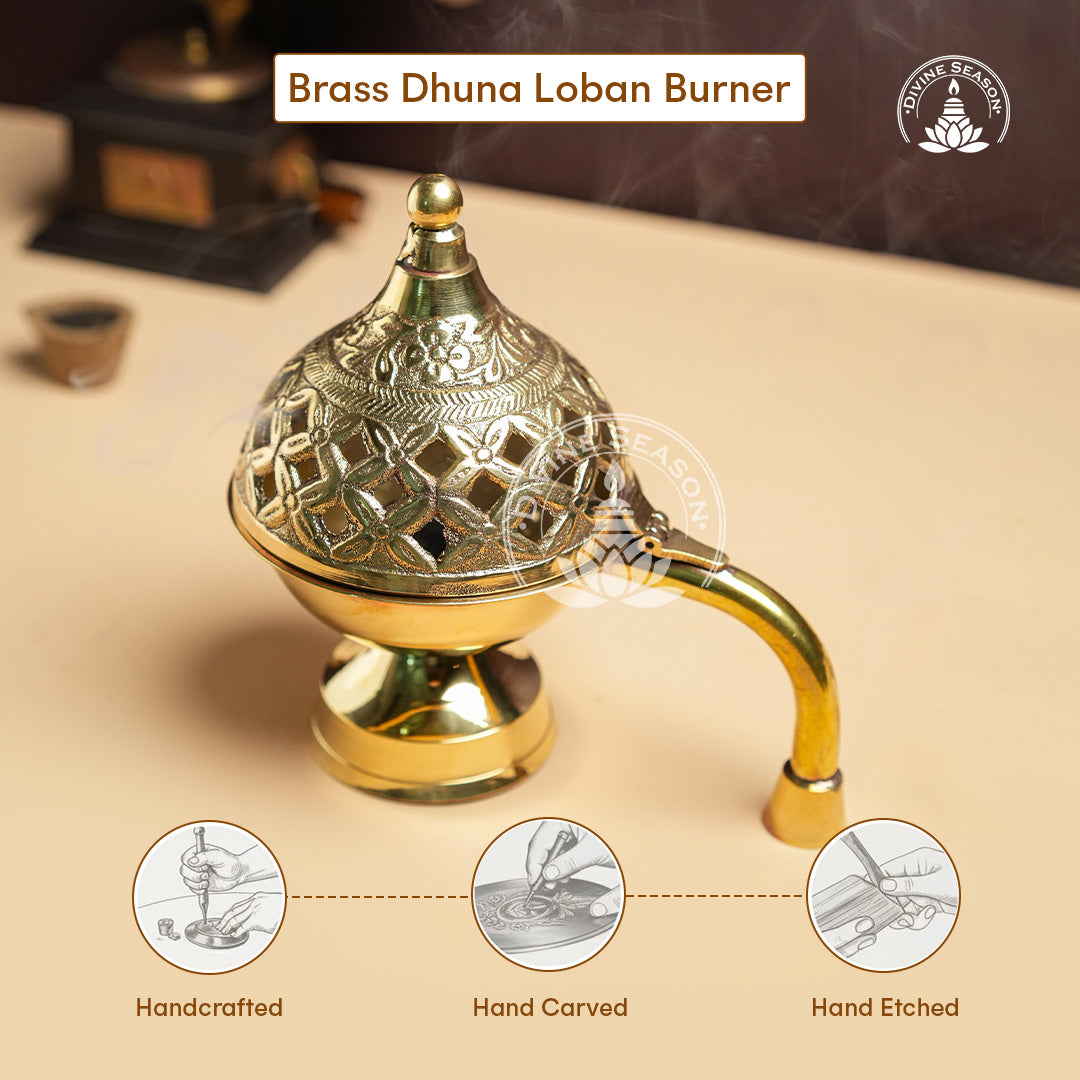 Brass Dhoop Loban Burner – Traditional Pooja Incense Holder