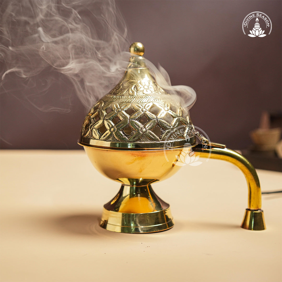 Brass Dhoop Loban Burner – Traditional Pooja Incense Holder