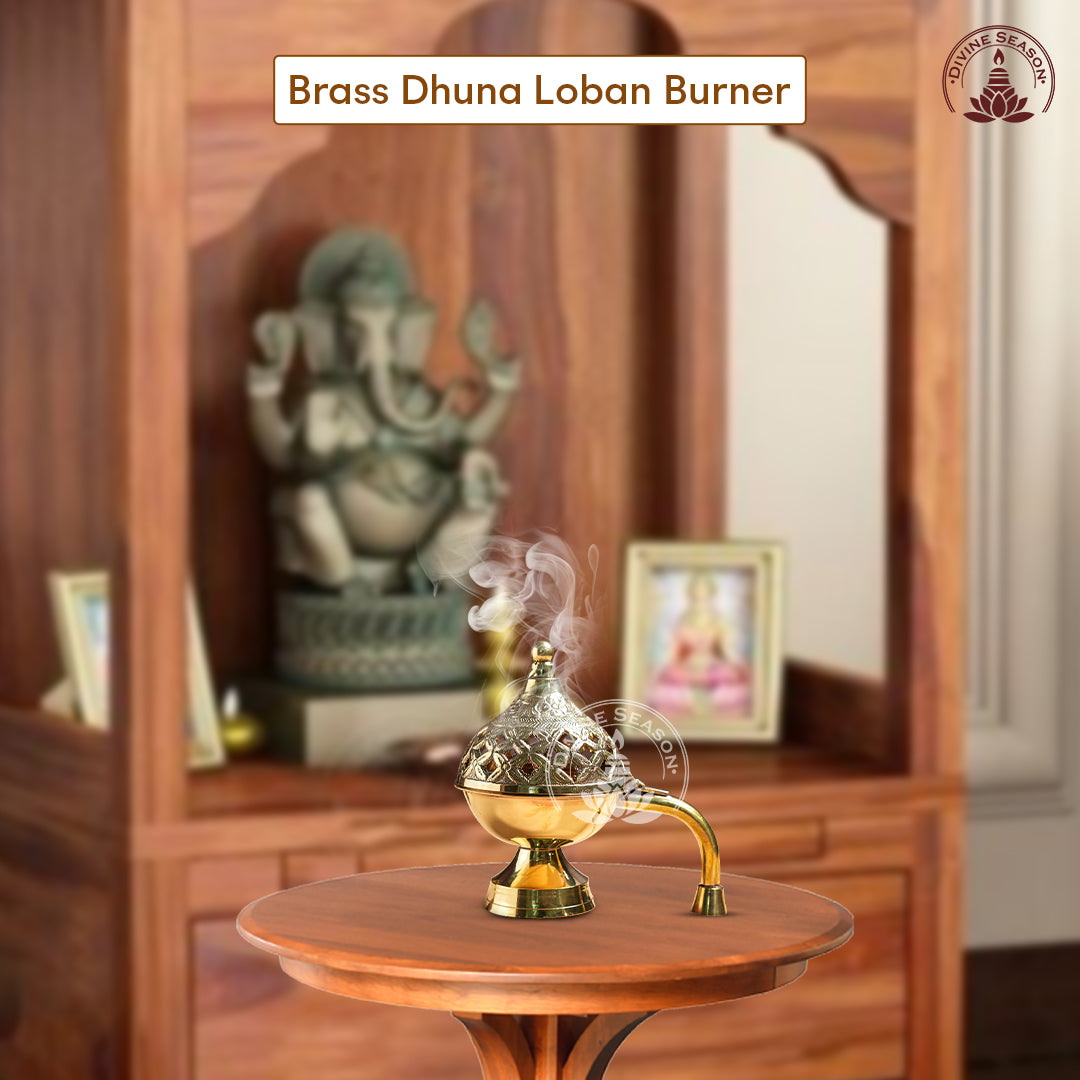 Brass Dhoop Loban Burner – Traditional Pooja Incense Holder