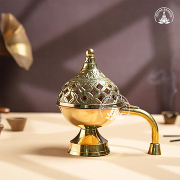 Brass Dhoop Loban Burner – Traditional Pooja Incense Holder