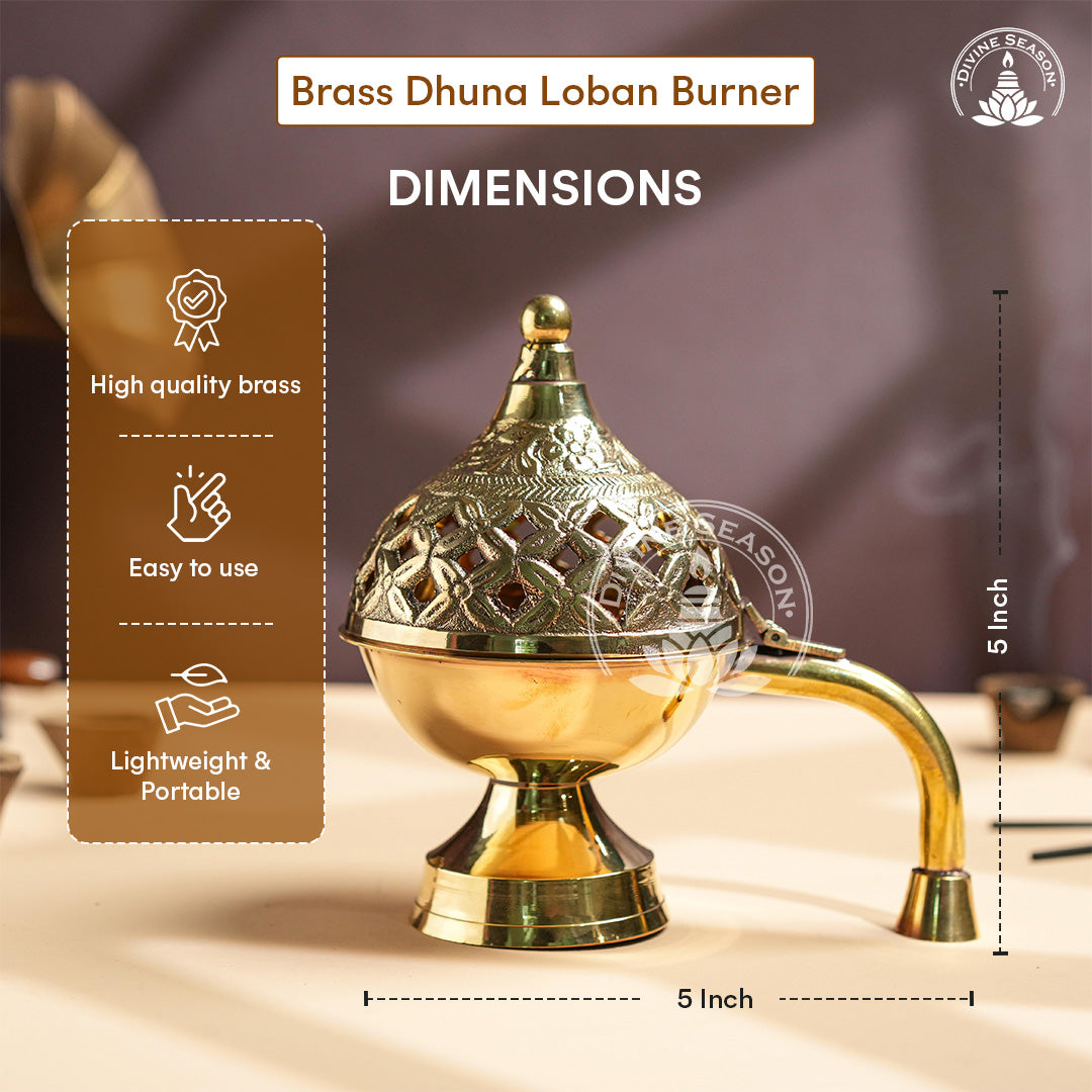 Brass Dhoop Loban Burner – Traditional Pooja Incense Holder