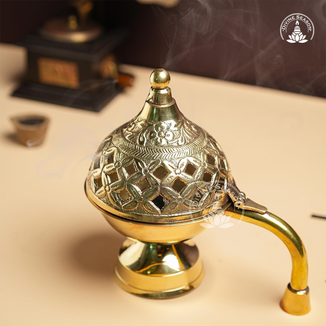 Brass Dhoop Loban Burner – Traditional Pooja Incense Holder