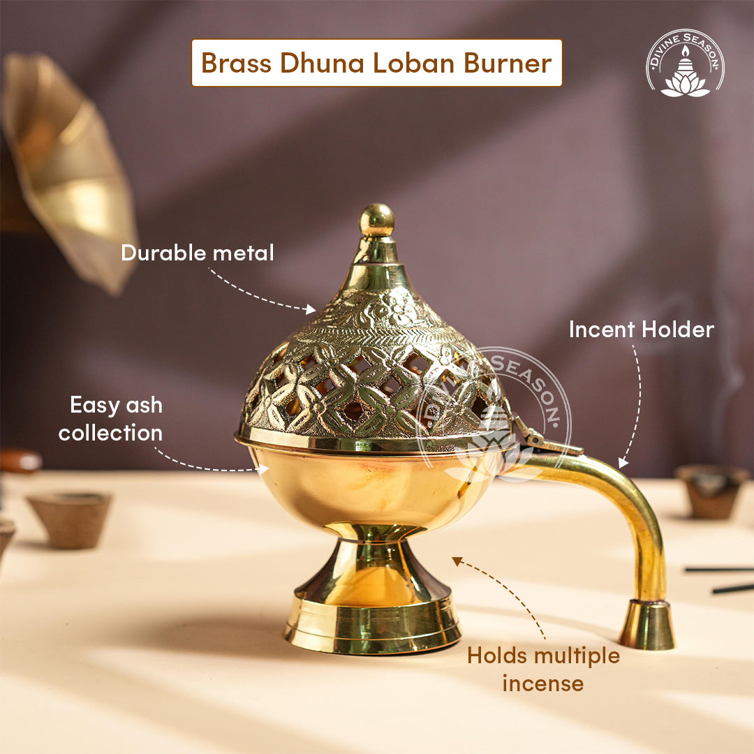 Brass Dhoop Loban Burner – Traditional Pooja Incense Holder