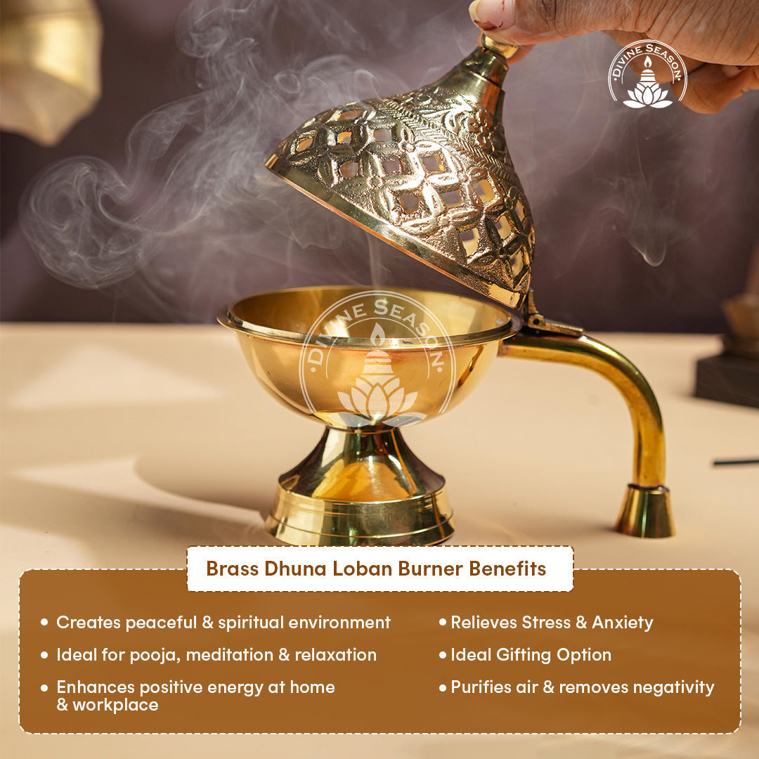 Brass Dhoop Loban Burner – Traditional Pooja Incense Holder