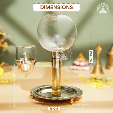 Oil Akhand Diya for Pooja – Brass & Borosilicate Glass, Long-Lasting Flame