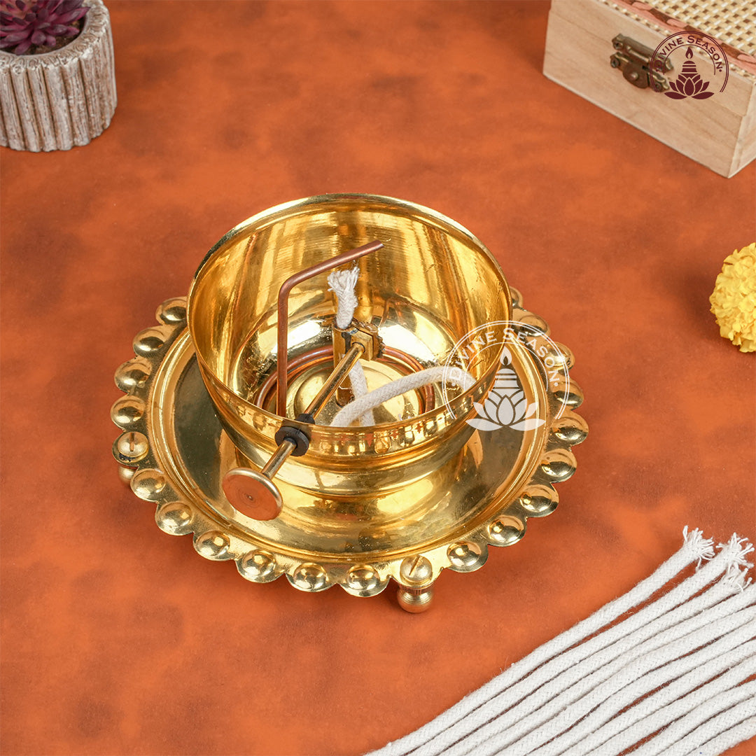 Divya Akhand Jyot Diya with Wick Lifting & Flame Control – Brass + Glass (300 ml)