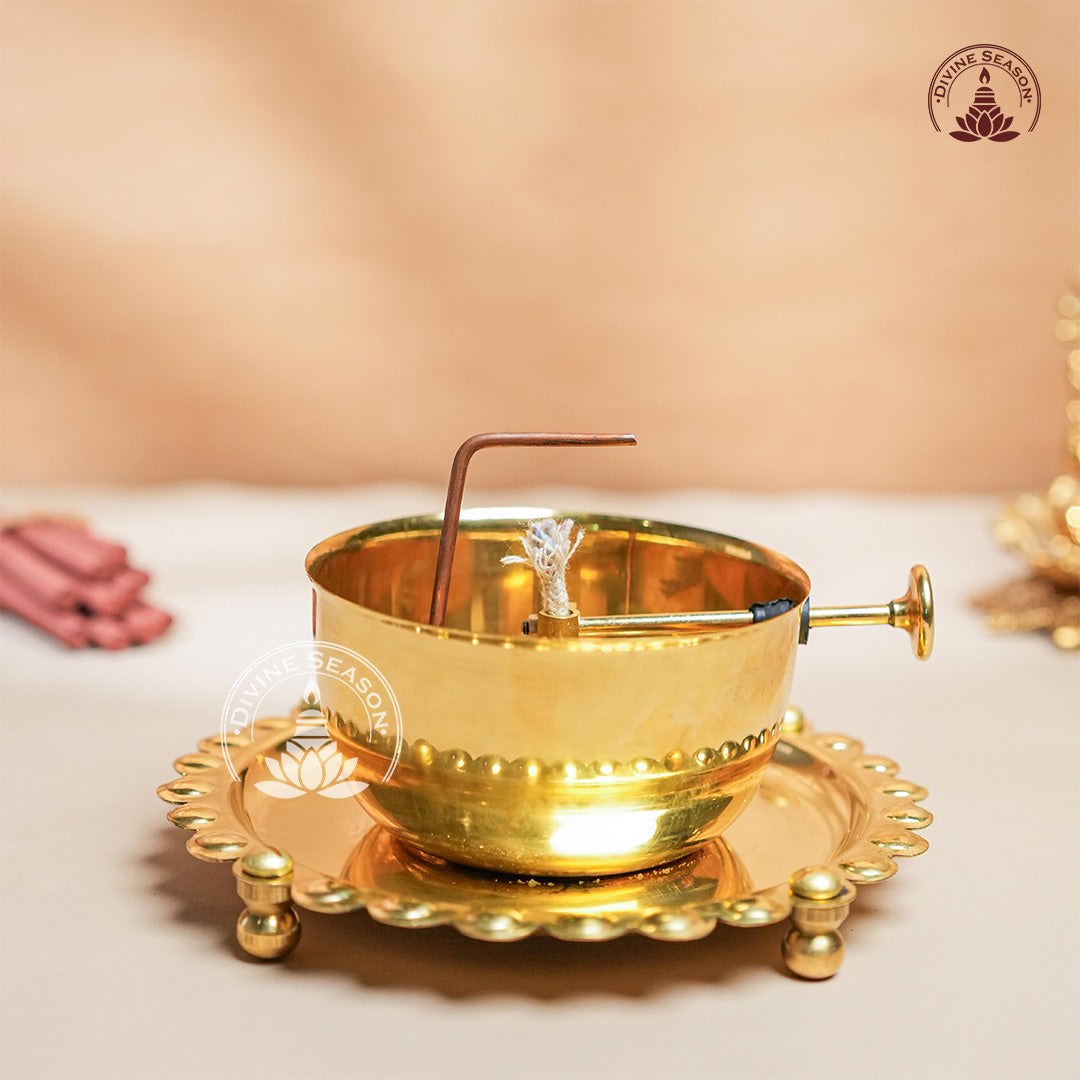 Divya Akhand Jyot Diya with Wick Lifting & Flame Control – Brass + Glass (300 ml)