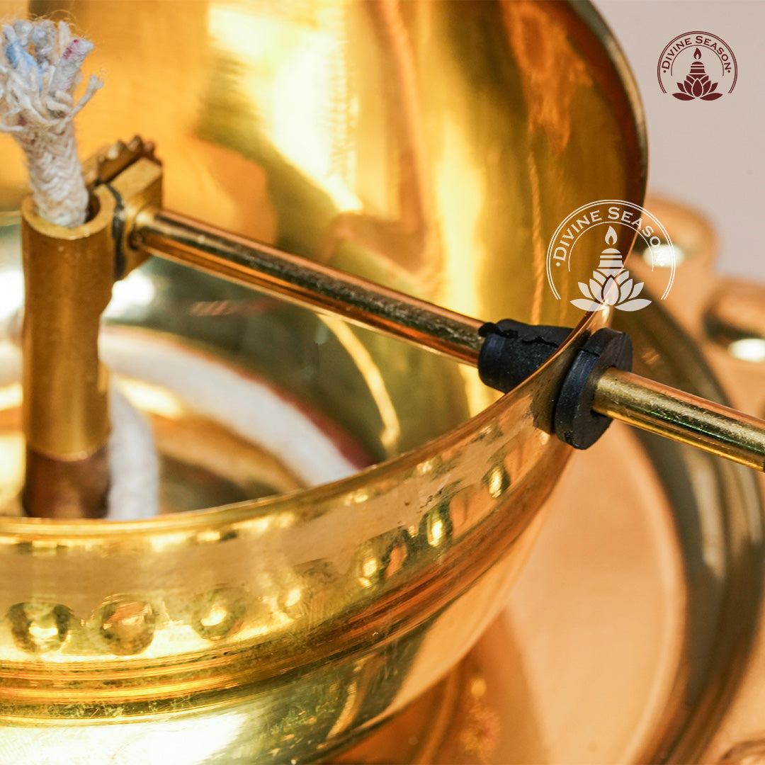 Divya Akhand Jyot Diya with Wick Lifting & Flame Control – Brass + Glass (300 ml)