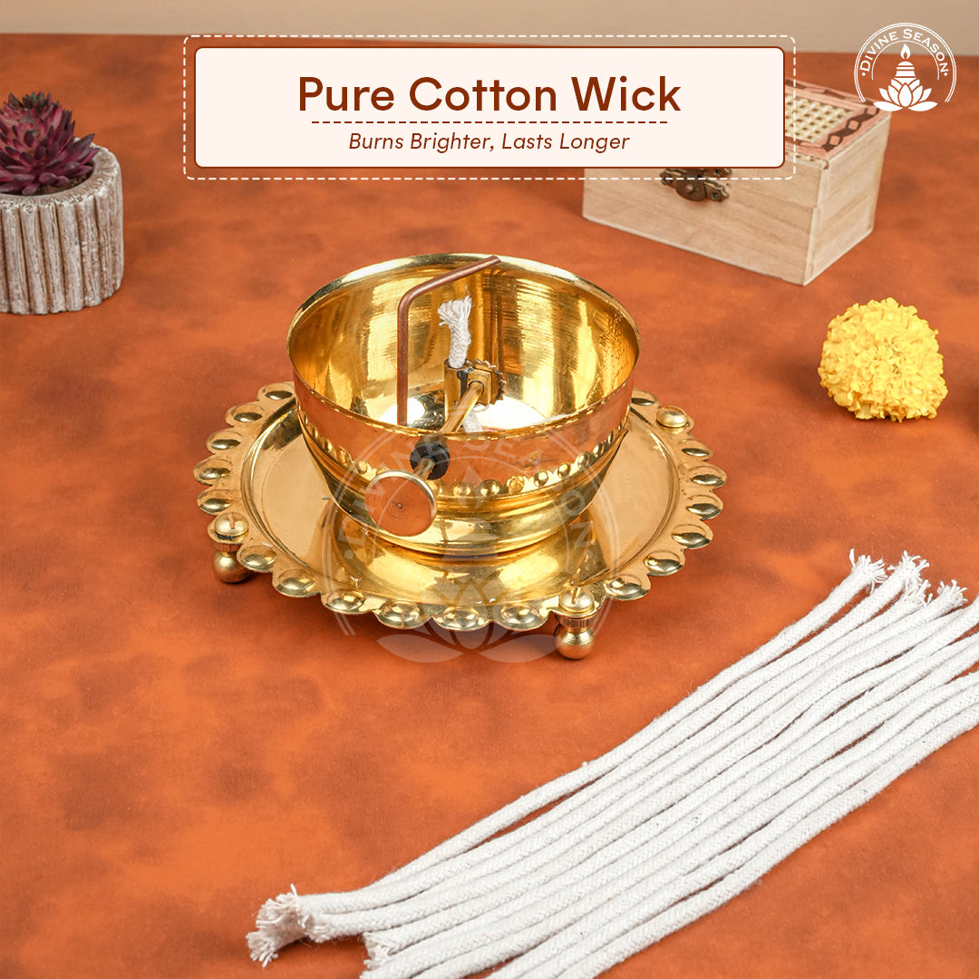 Akhand Diya Long Cotton Wicks – 12 Pieces, 7.5 Inch Pooja Batti Packet
