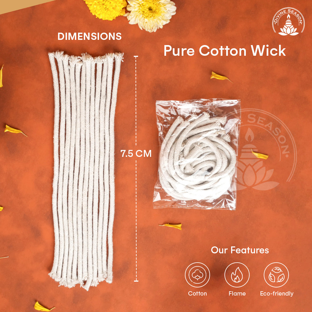Akhand Diya Long Cotton Wicks – 12 Pieces, 7.5 Inch Pooja Batti Packet