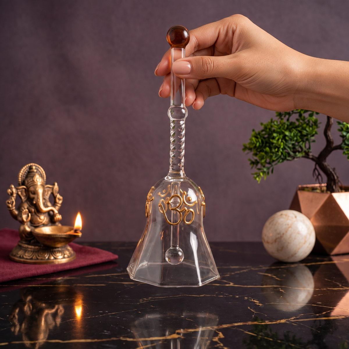 Glass Pooja Bell with Om Design